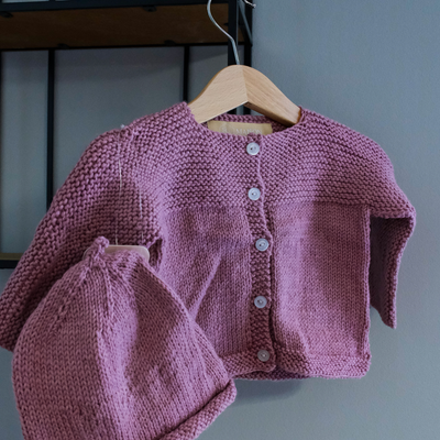 Hand-Knit Baby Sweater with Matching Hat