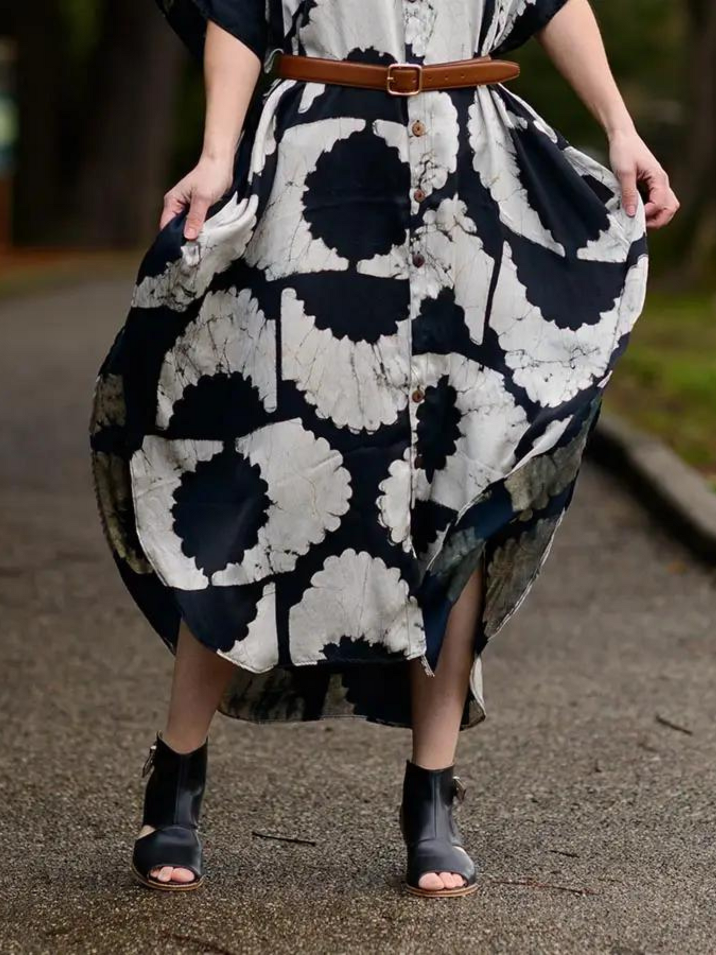 Block print dress Black Silky - Sunset