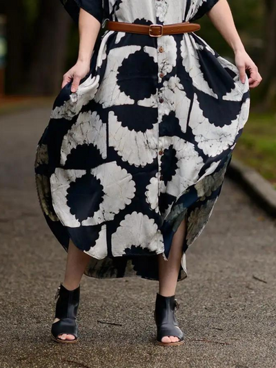 Block print dress Black Silky - Sunset
