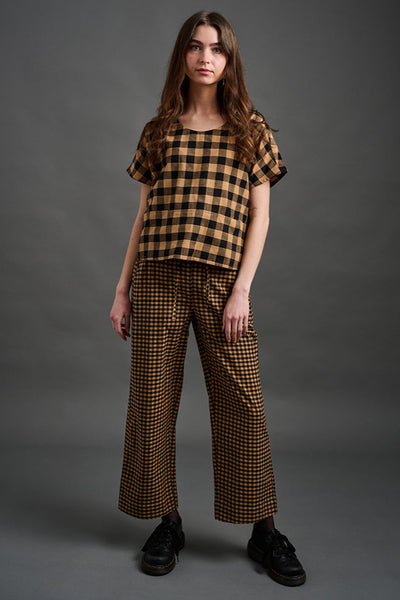 Emmy Drawstring Pants - Black & Tan Gingham