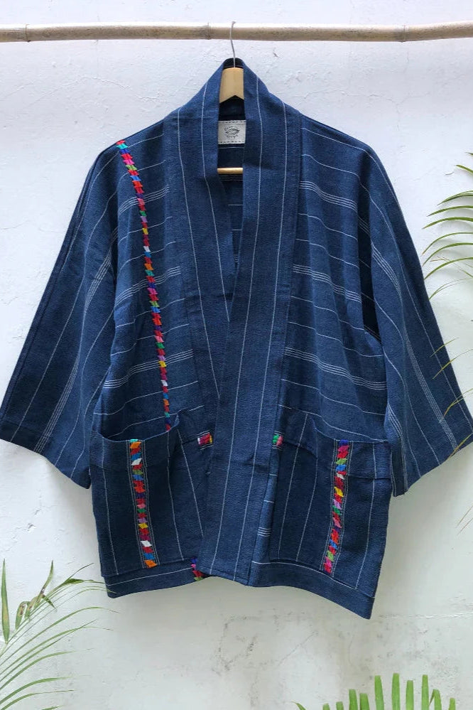 Guatemalan Vintage Corte Indigo Kimono - One of a Kind