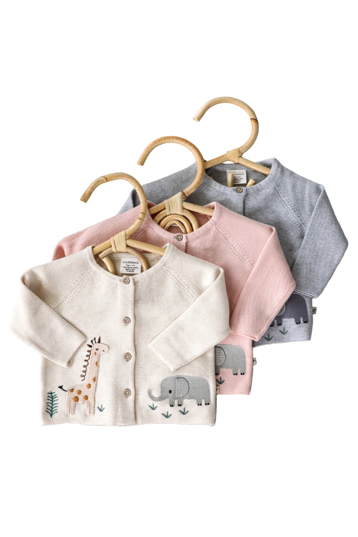 Animal Safari Embroidered Baby Cardigan Sweater (Organic)