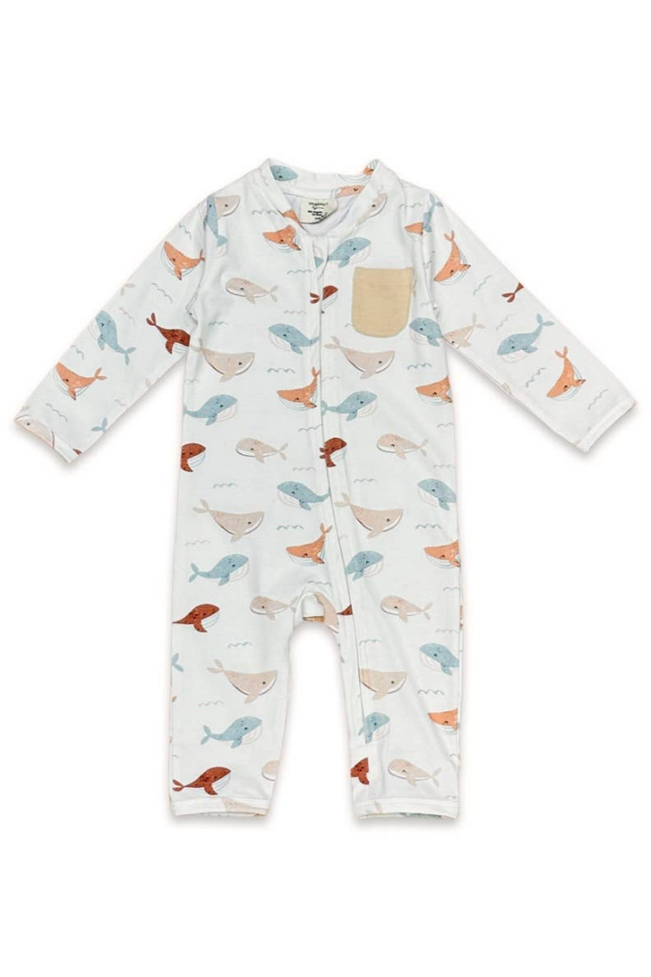 Whales Zipper Baby Jumpsuit (Organic Jersey)