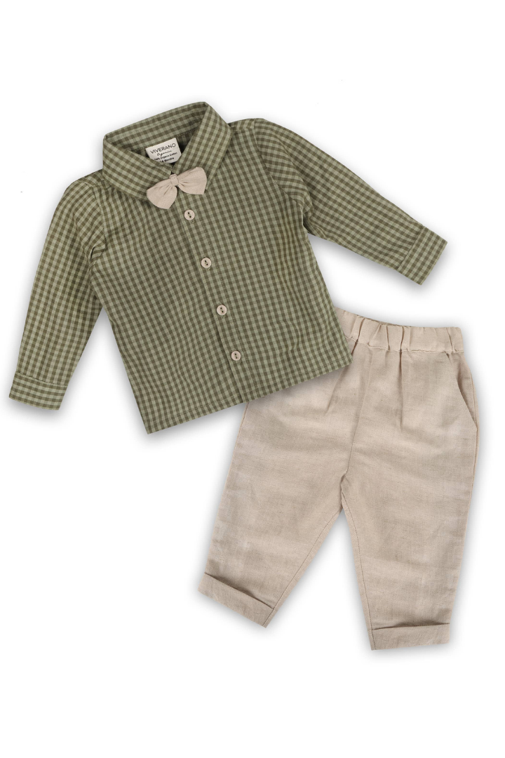 Gingham Shirt & Linen Pant Set (Linen Blend)