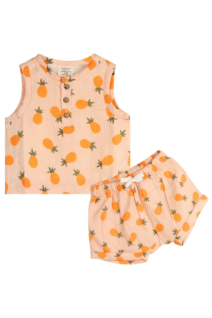 Pineapple Baby Top + Shorts Set (Organic Muslin)