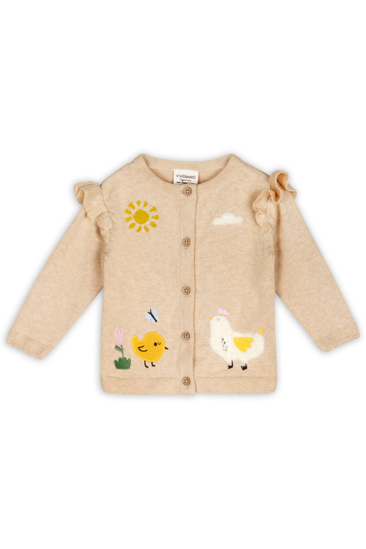 Chicken Little Embroidered Sweater Baby Cardigan (Organic)