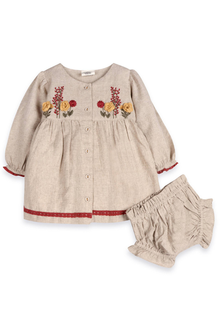 Ravello Embroidered Baby Dress & Bloomer (Linen Blend)