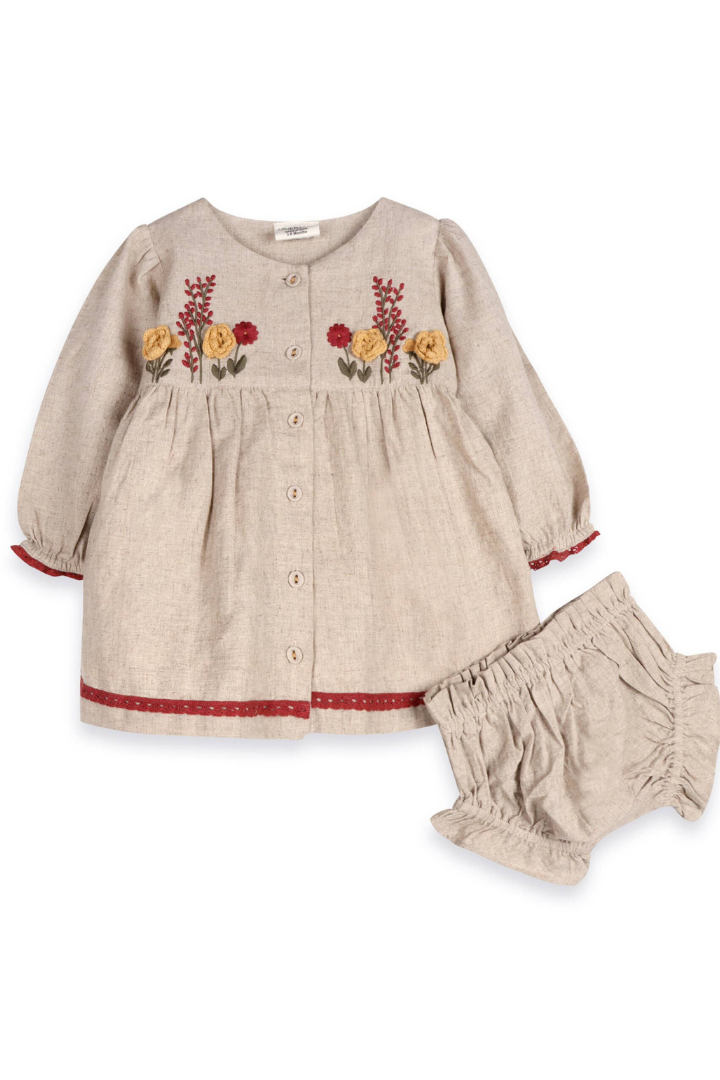 Ravello Embroidered Baby Dress & Bloomer (Linen Blend)