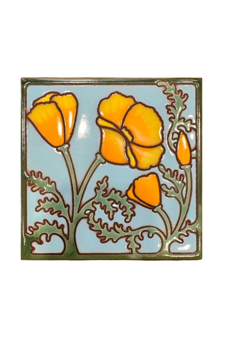 Hand Glazed Tile - California Poppies