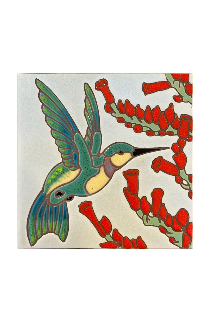 Hand Glazed Tile - Hummingbird with Ocotillo