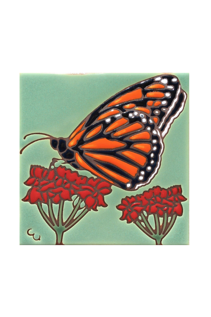 Hand Glazed Tile - Monarch with Milkweed