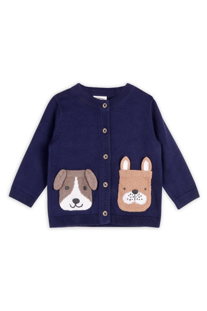 Dog Pocket Embroidered Sweater Knit Baby Cardigan