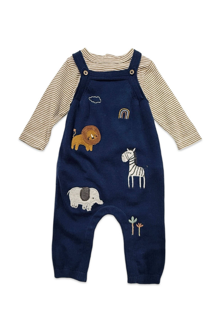 Elephant Zebra Applique Baby Overall Set (Organic Cotton)