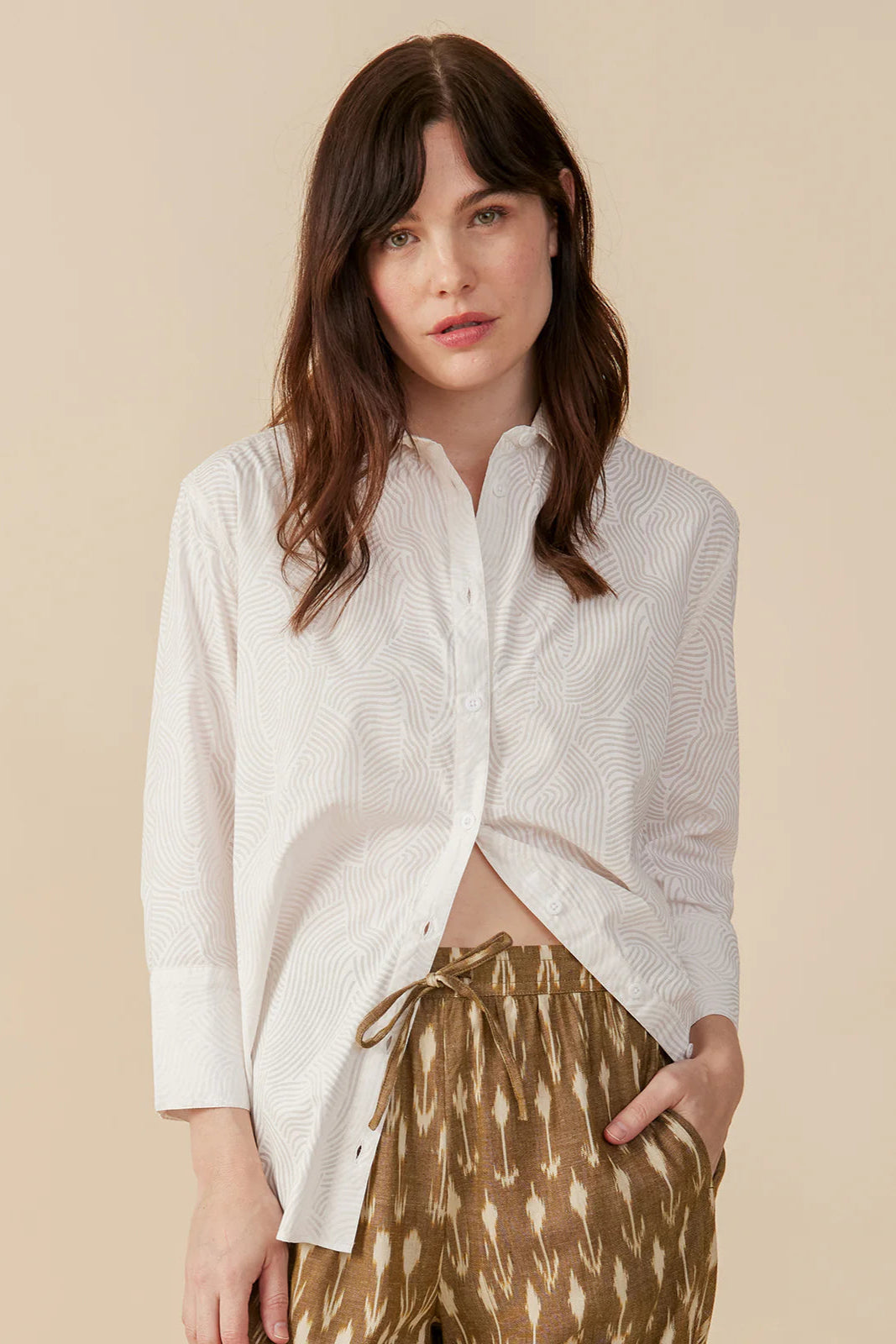 Mae Oversized Shirt - White Waves