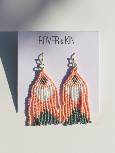 Beaded Fringe Earrings - Flamingo