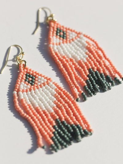 Beaded Fringe Earrings - Flamingo