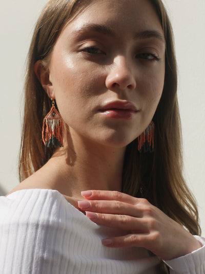 Beaded Fringe Earrings - Flamingo