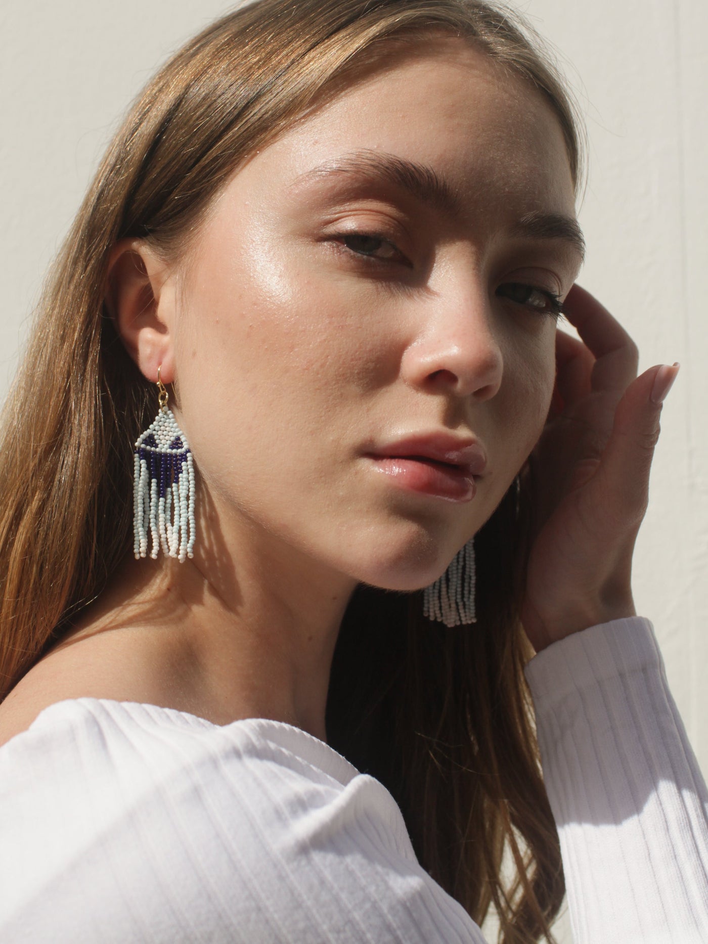 Beaded Fringe Earrings - Seascape