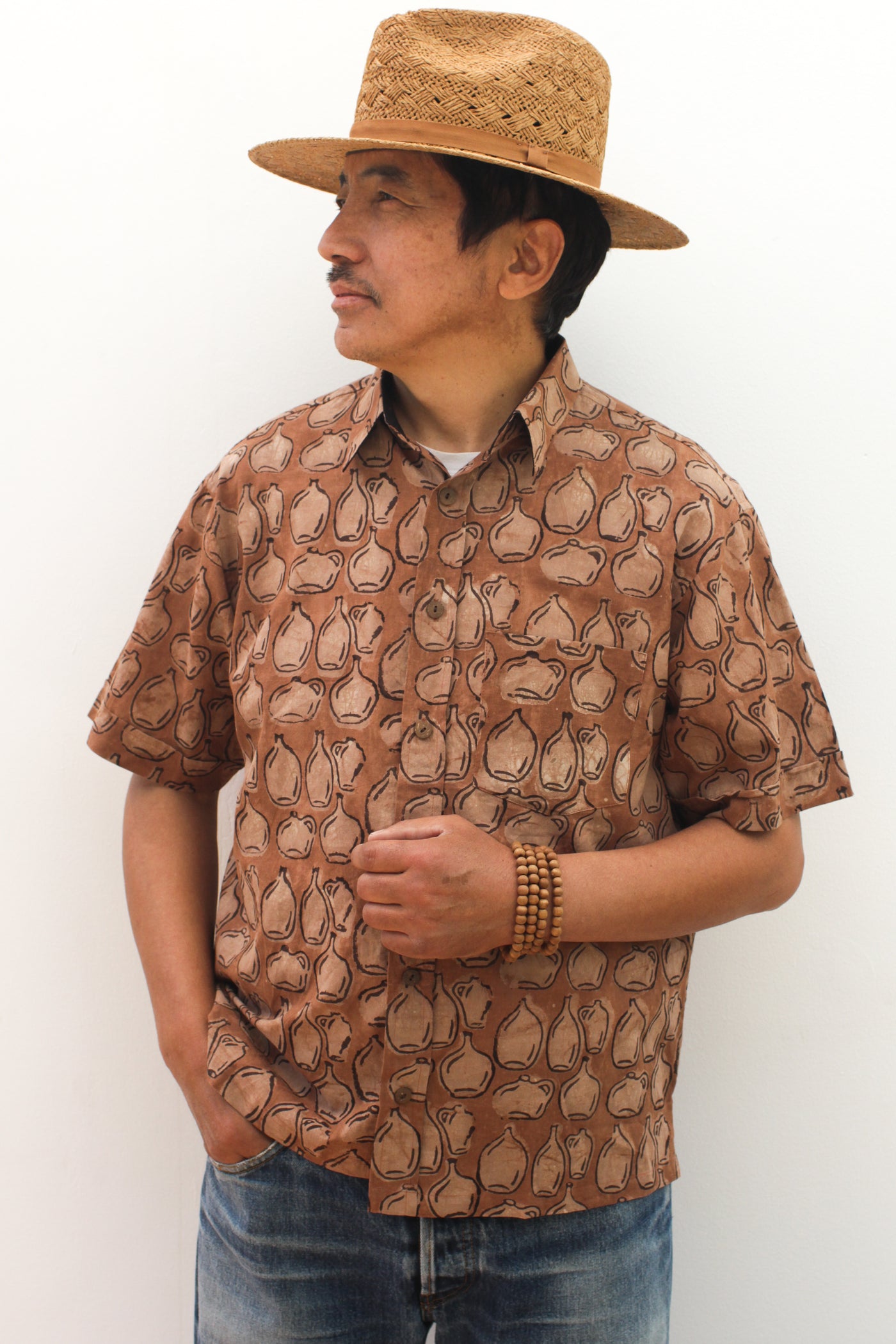 Mustard Vessels Button Down - Blockprint Natural Dye