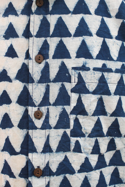 Indigo Triangles Button Down - Blockprint Natural Dye