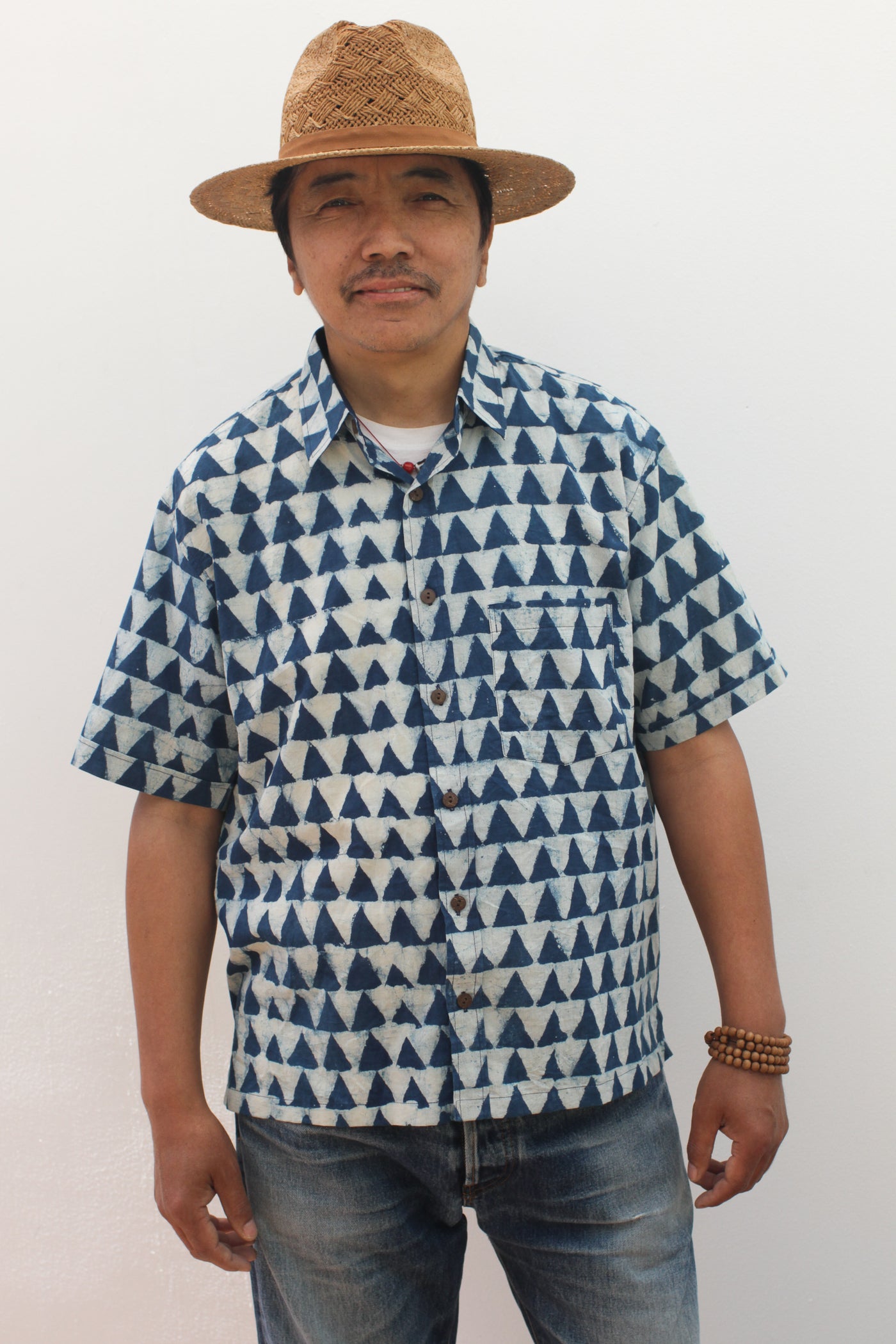 Indigo Triangles Button Down - Blockprint Natural Dye