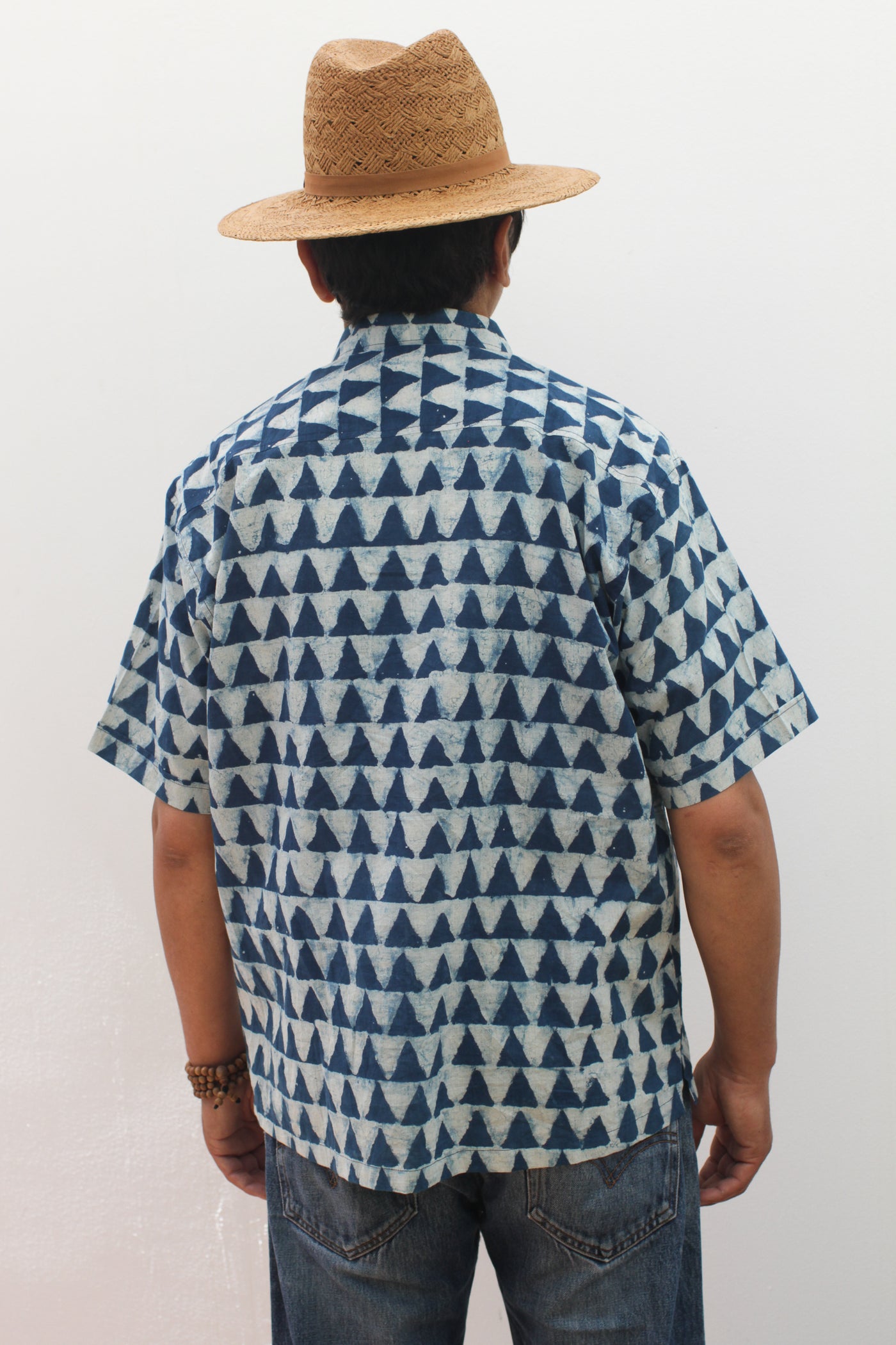 Indigo Triangles Button Down - Blockprint Natural Dye