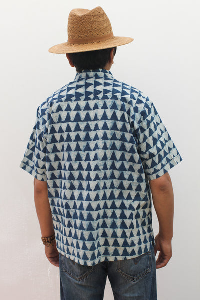 Indigo Triangles Button Down - Blockprint Natural Dye