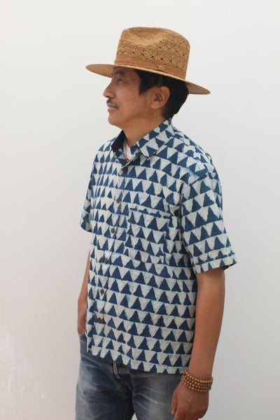 Indigo Triangles Button Down - Blockprint Natural Dye
