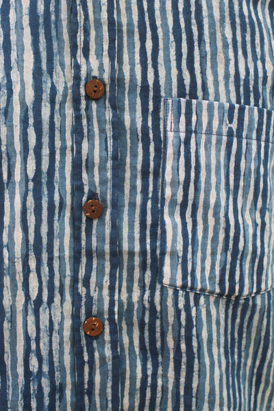 Indigo Stripes Button Down - Blockprint Natural Dye