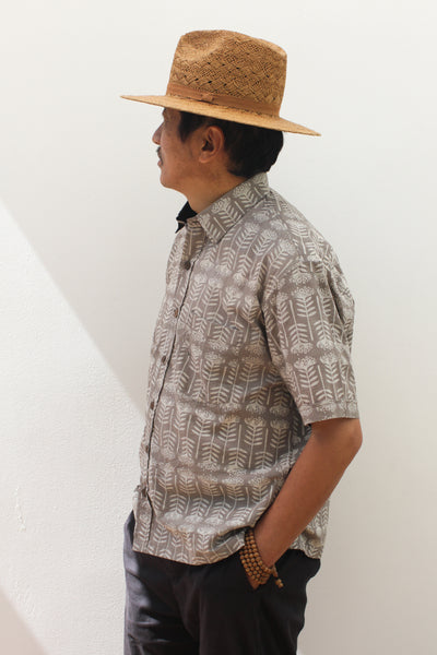 Gray Stamps Button Down - Blockprint Natural Dye