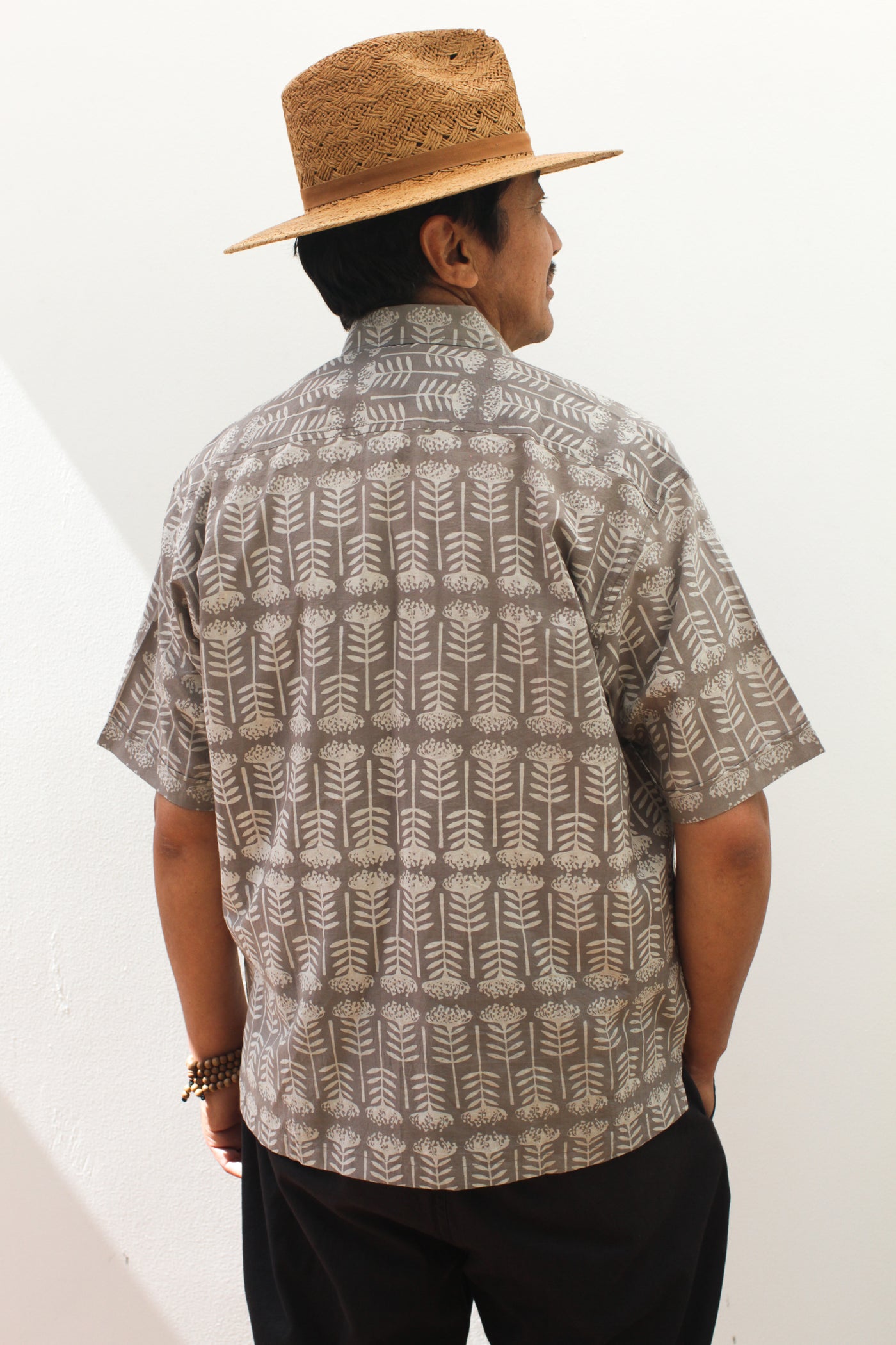 Gray Stamps Button Down - Blockprint Natural Dye