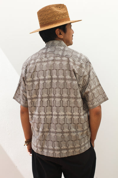 Gray Stamps Button Down - Blockprint Natural Dye