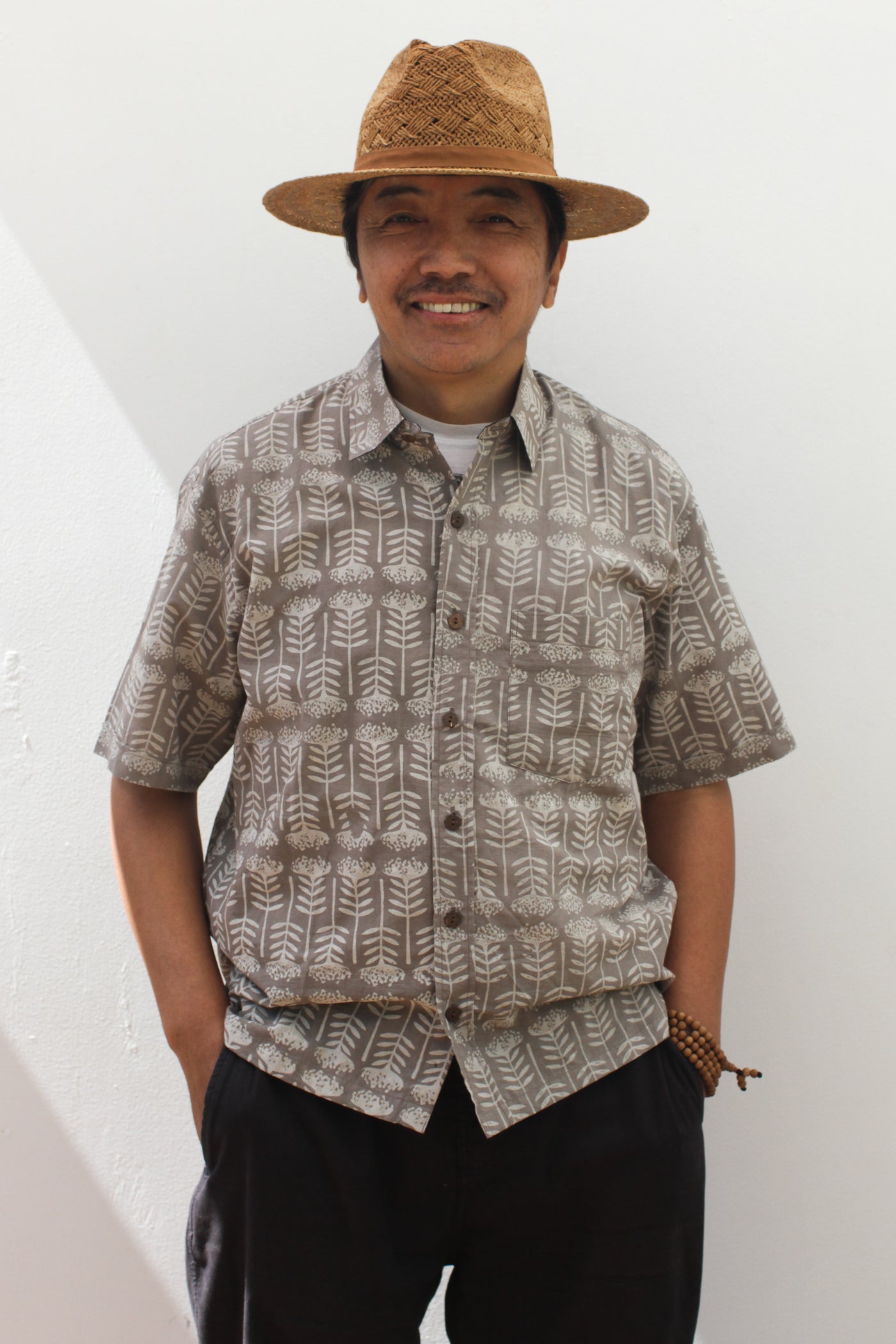 Gray Stamps Button Down - Blockprint Natural Dye