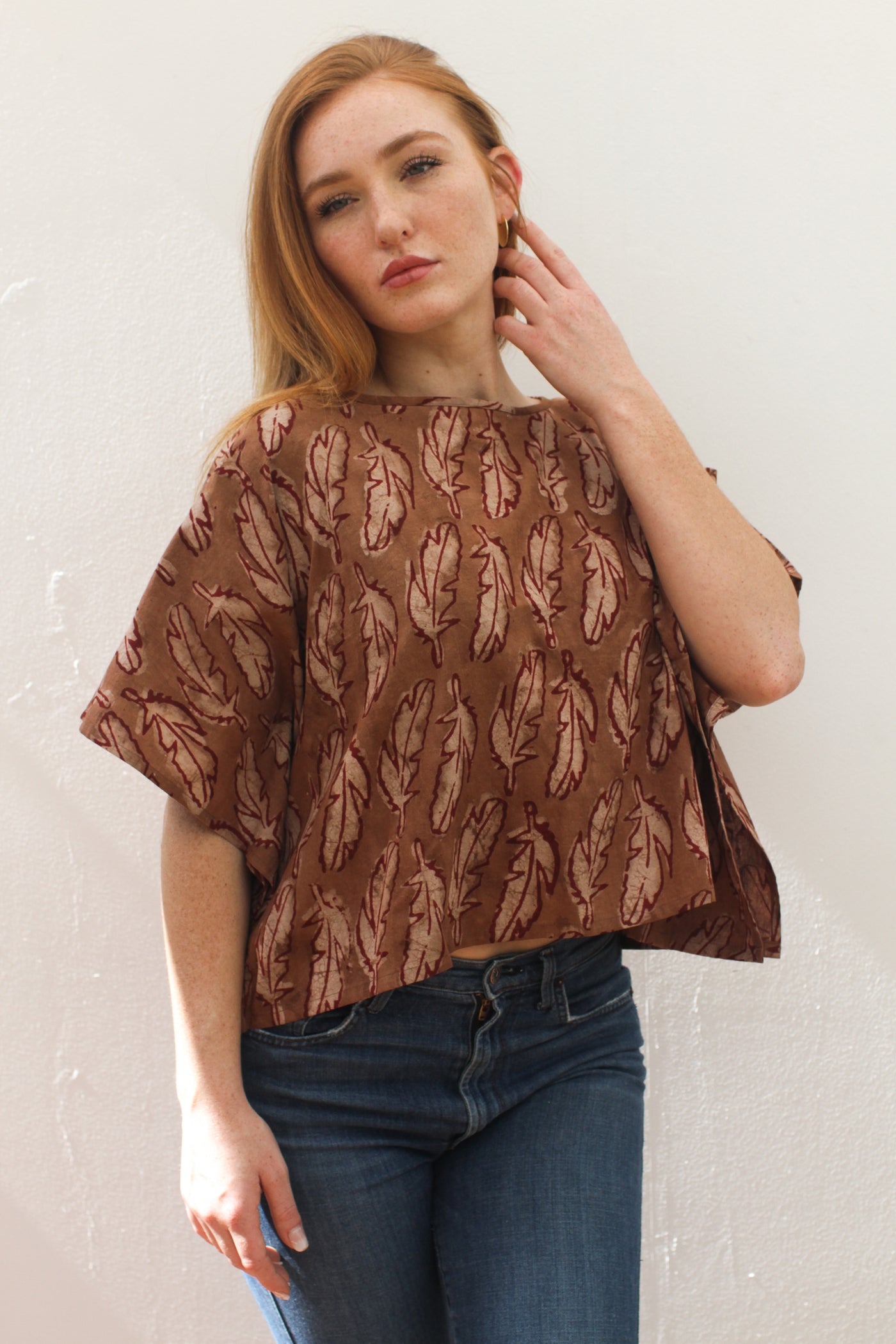 Feathers Kaftan Top - Blockprint Natural Dye