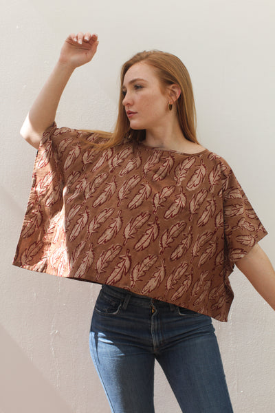 Feathers Kaftan Top - Blockprint Natural Dye
