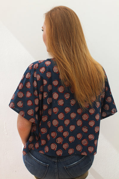 Indigo Pomegranate Kaftan Top - Blockprint Natural Dye