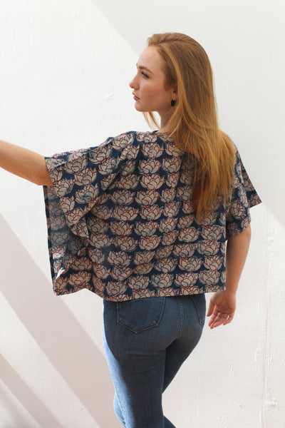Indigo Lotus Kaftan Top - Blockprint Natural Dye