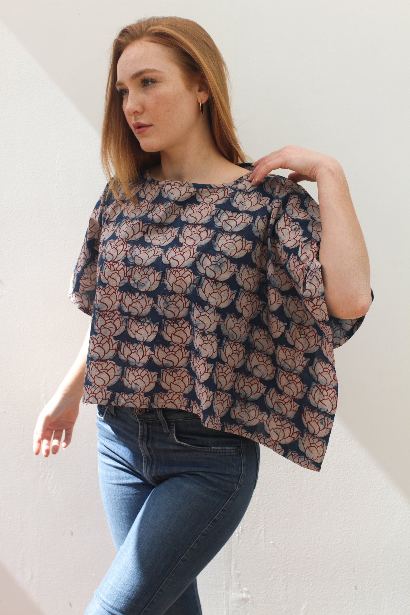 Indigo Lotus Kaftan Top - Blockprint Natural Dye
