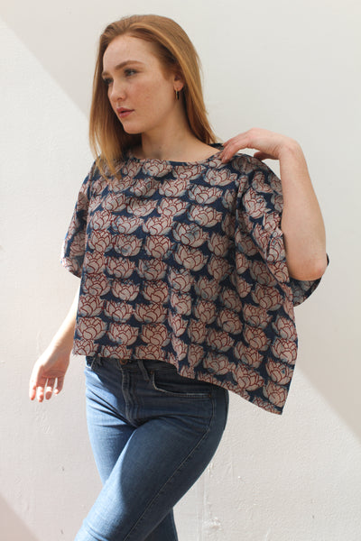 Indigo Lotus Kaftan Top - Blockprint Natural Dye