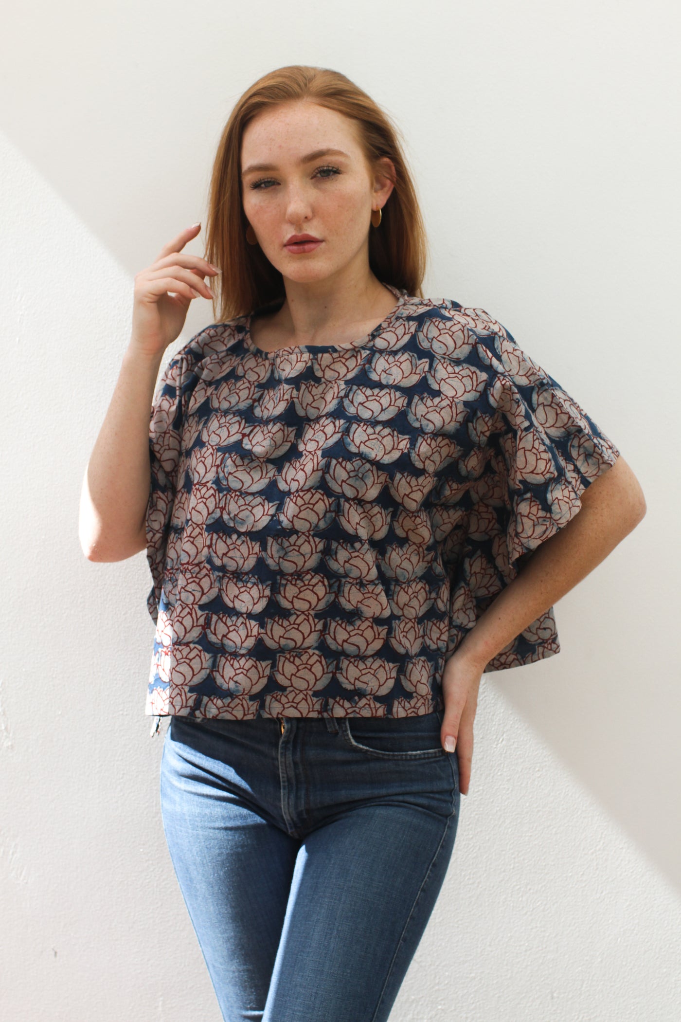 Indigo Lotus Kaftan Top - Blockprint Natural Dye