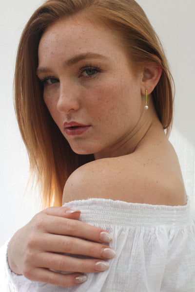Luxe Gold Pearl Bar Earrings