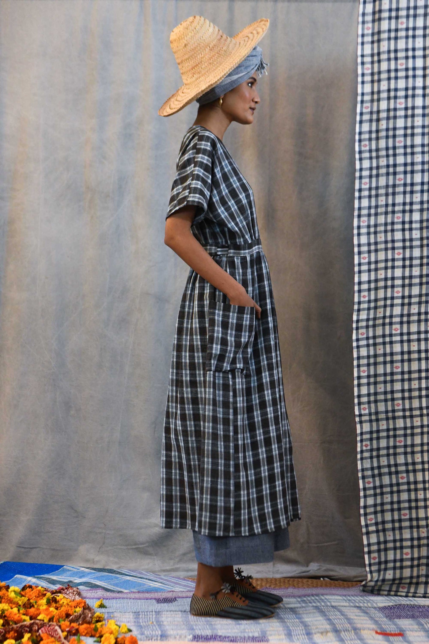 Handwoven Plaid Wrap Dress