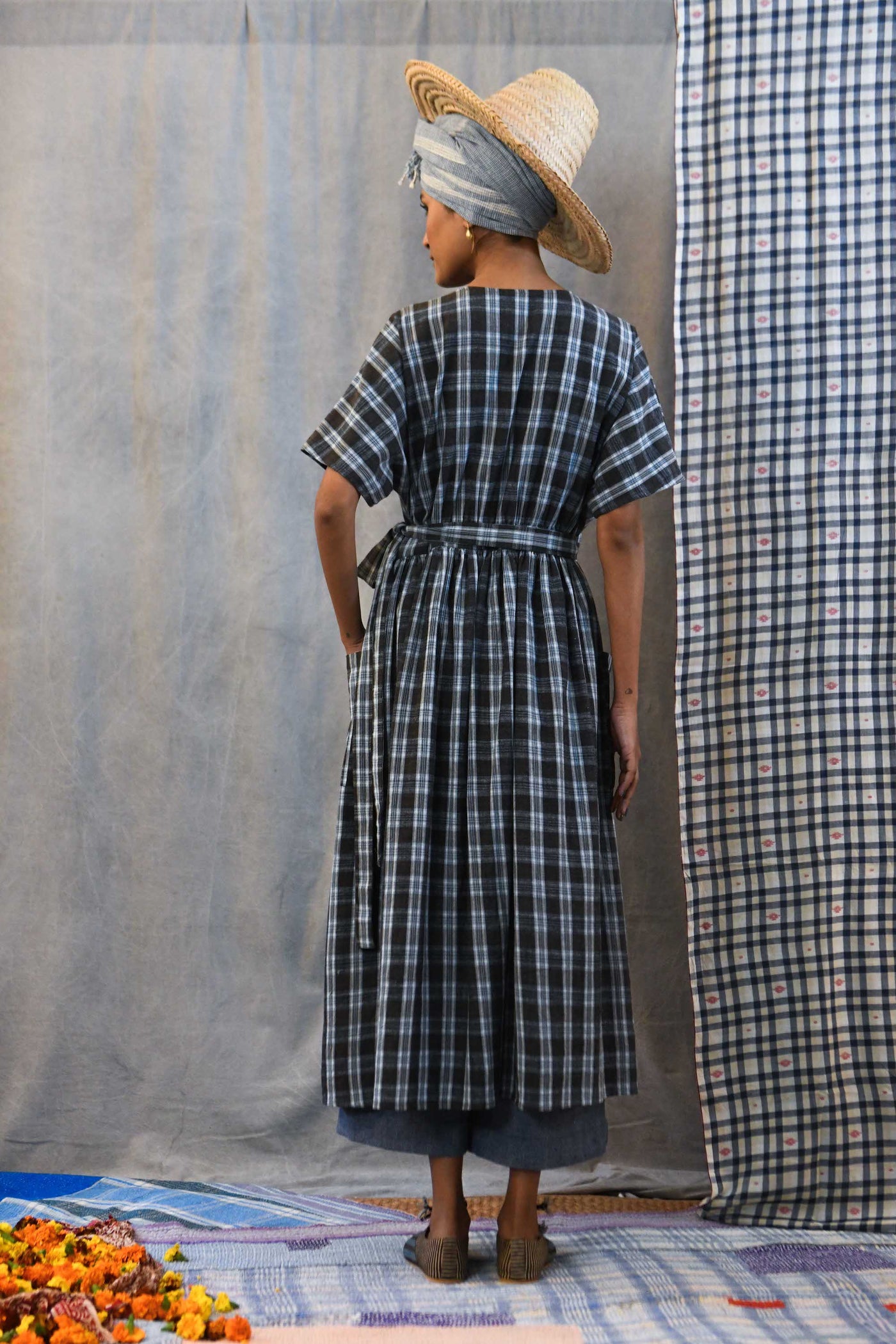 Handwoven Plaid Wrap Dress