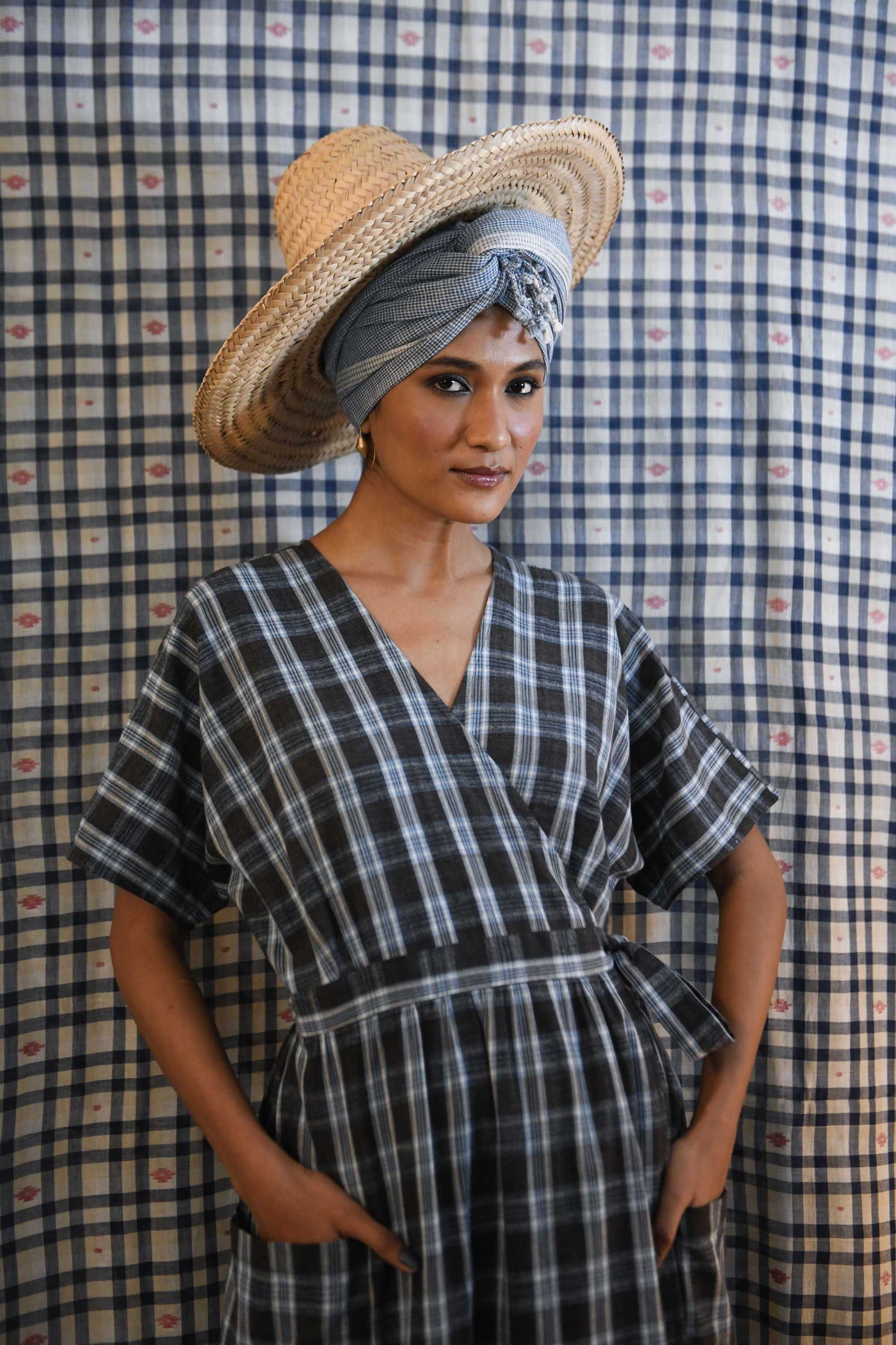 Handwoven Plaid Wrap Dress