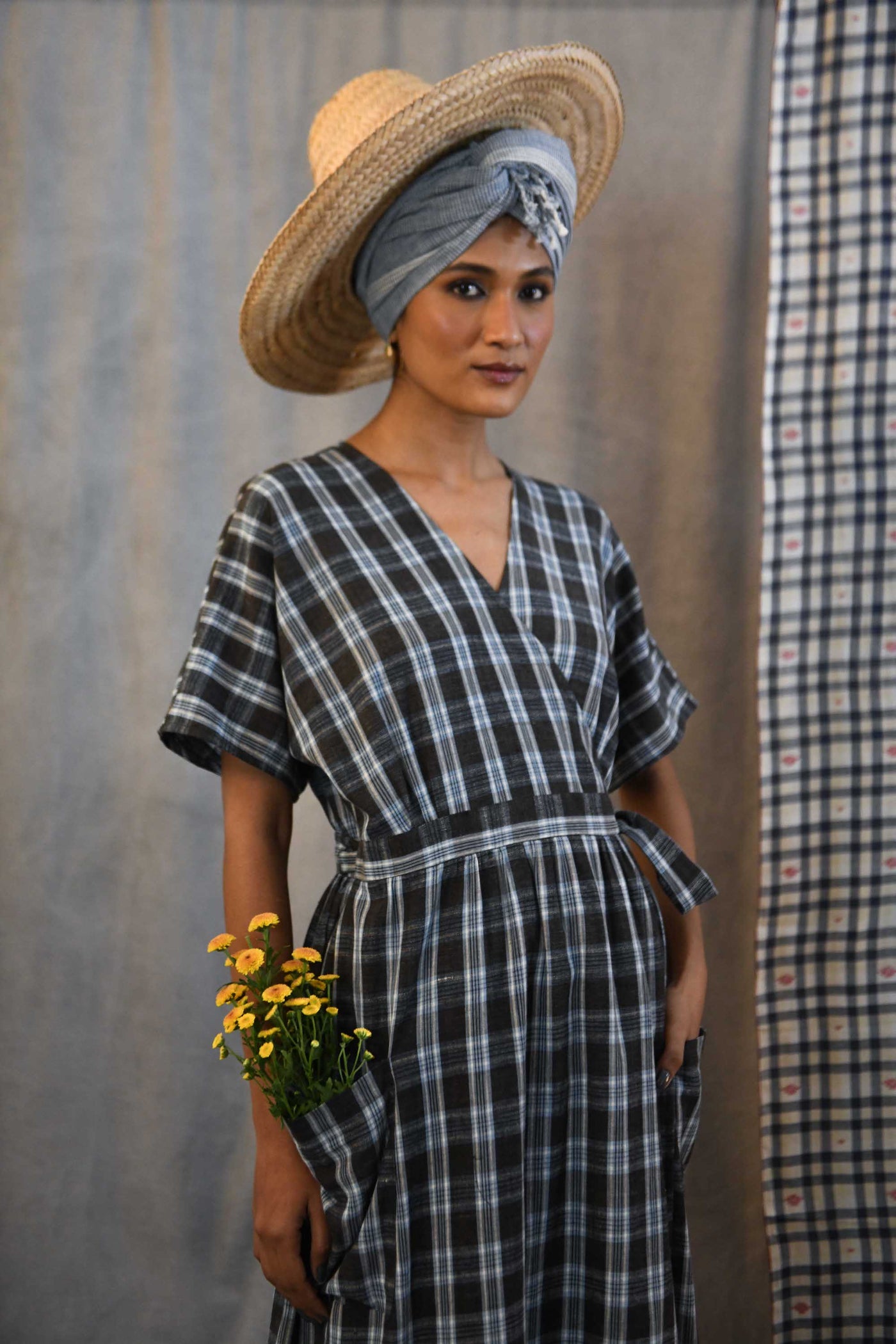 Handwoven Plaid Wrap Dress