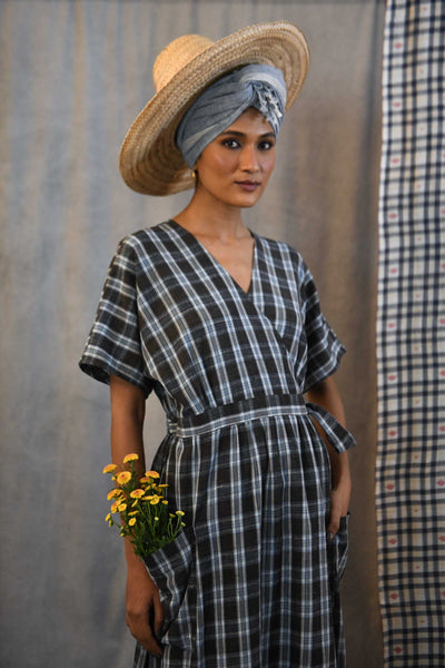 Handwoven Plaid Wrap Dress