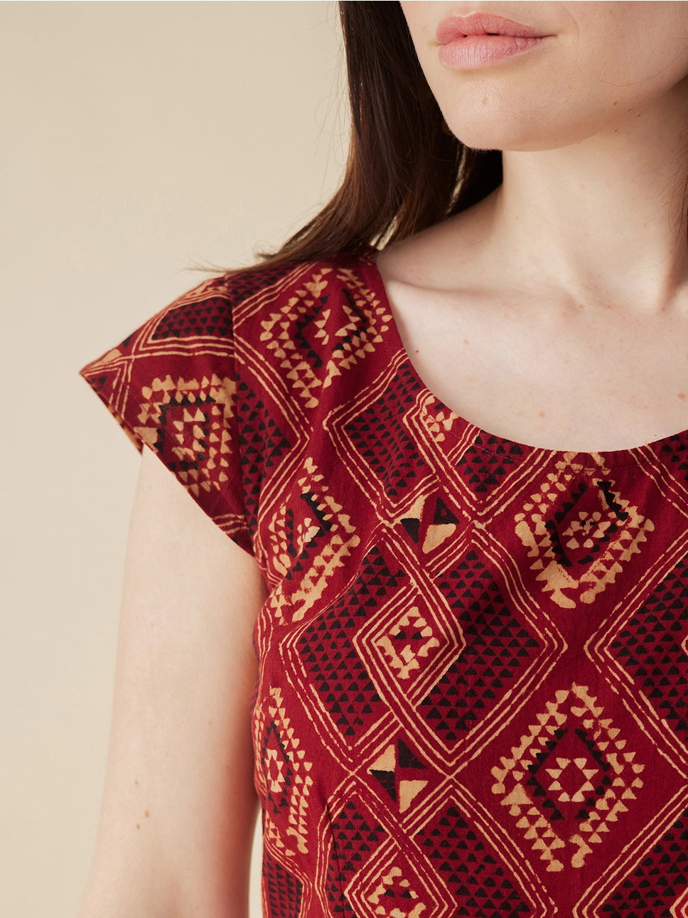 Vintage Pleat Dress - Red Diamonds