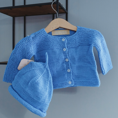 Hand-Knit Baby Sweater with Matching Hat