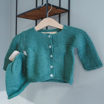 Hand-Knit Baby Sweater with Matching Hat