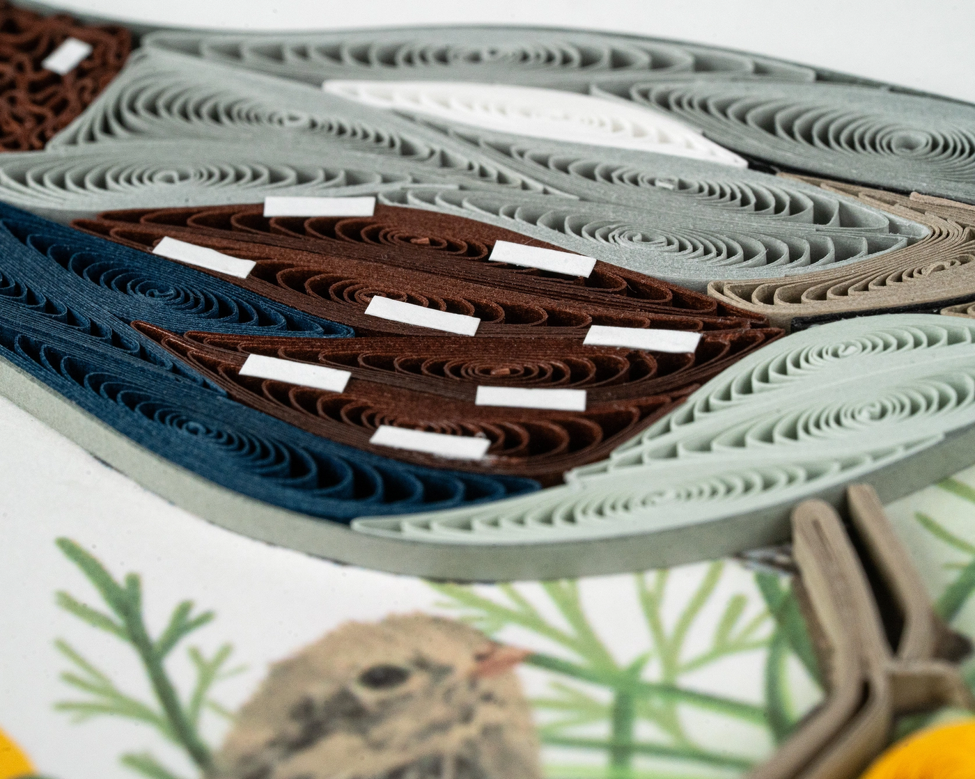 Quail with Chicks & Poppies Quilling Card